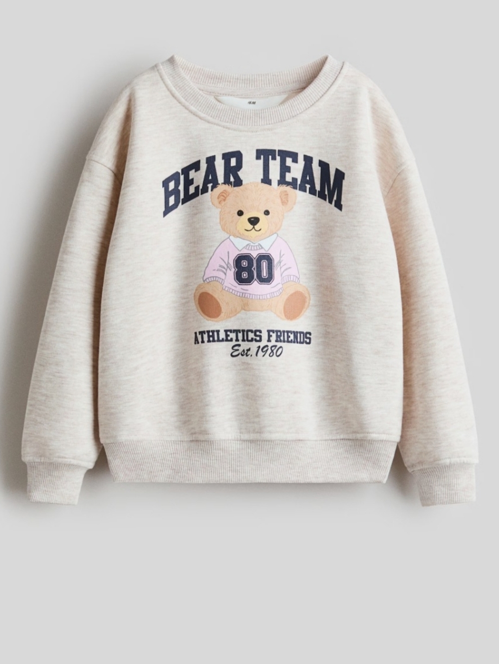 H&M Beige 'Bear Team' Sweatshirt with Teddy Graphic
